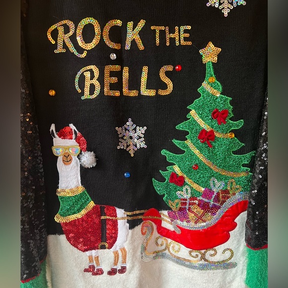 NEW Merry & Bright Ugly Sweater Christmas Rock the Bells PlusSize 2X Sequin Lama - Picture 4 of 14